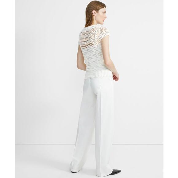 Theory Ivory Crochet T-Shirt Top P Short Sleeve Layered Knit Minimalist Tee - Picture 4 of 16